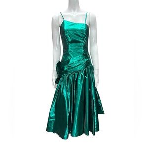 Vintage Teal Satin Prom Dress
